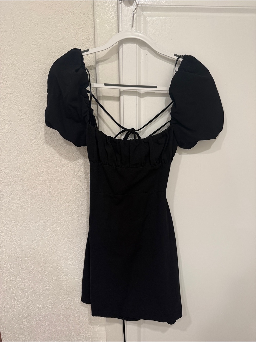 Zara Black Puff-Sleeve Mini Dress with Back Tie